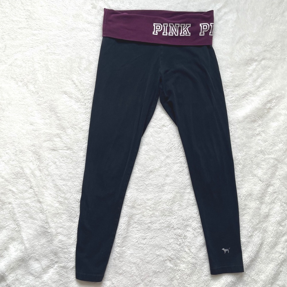 PINK Victoria's Secret Yoga Leggings Women Black Foldover- Small